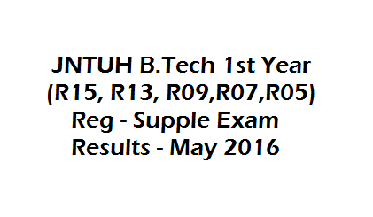 JNTUH B.Tech 1st Year (R15, R13, R09,R07,R05) Reg - Supple Exam Results - May 2016