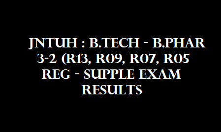 JNTUH B.Tech - B.Phar 3-2 R13, R09, R07, R05 Reg - Supple Exam Results 2016 details