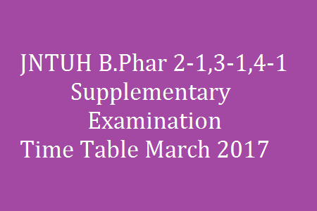 JNTUH B.Phar 2-1,3-1,4-1 Supplementary Examination Time Table March 2017