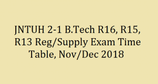 JNTUH 2-1 B.Tech R16, R15, R13 Reg-Supply Exam Time Table, Nov-Dec 2018