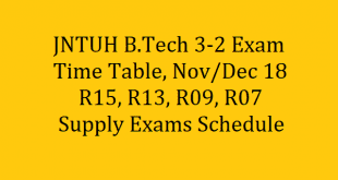 JNTUH B.Tech 3-2 Exam Time Table, NovDec 18 - R15, R13, R09, R07 Supply Exams Schedule