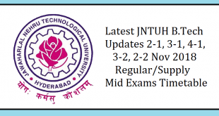 JNTUH B.Tech Updates 2-1, 3-1, 4-1, 3-2, 2-2 Nov 2018- RegSupply, Mid Exams Timetable