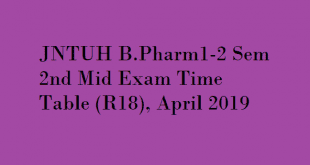 B.Pharm I Year II Sem (R18) II - Mid Term Exam Time Table , JNTUH B.Pharm 1-2 Sem (R18) 2nd Mid Exam Time Table