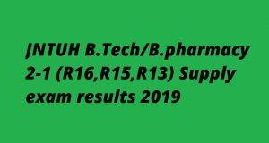 JNTUH B.Tech/B.pharmacy 2-1 (R16,R15,R13) Supply exam results 2019